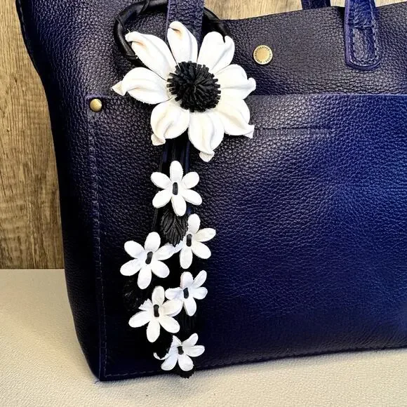 Leather Flower Purse Charm Genuine Leather Fall Daisy Bag Charm NEW FAST SHIP - Picture 2 of 5